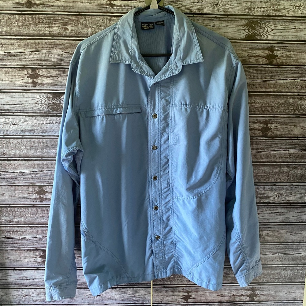 Mountain Hardwear Men's Long-Sleeved Button-Down Shirt Size L Blue Vented Logo